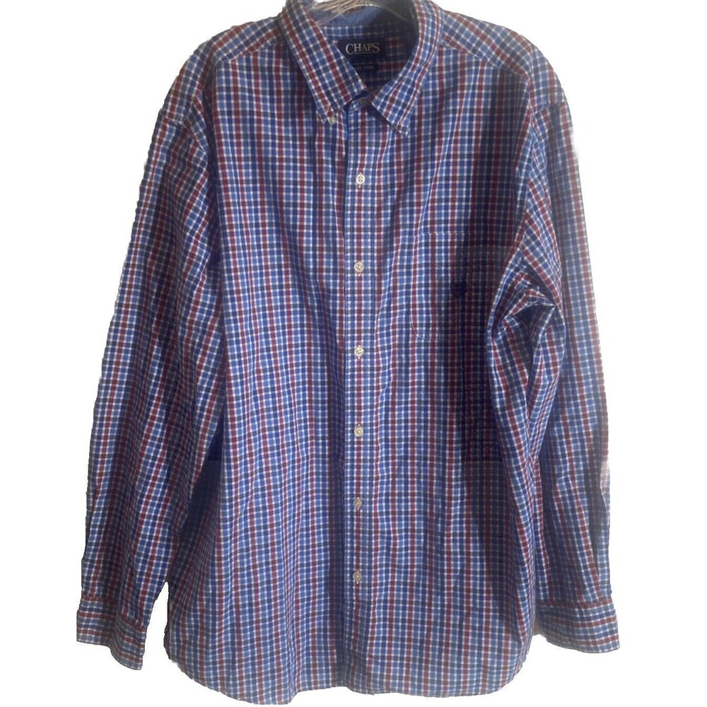 Chaps Shirt Men's Size XL Red White Blue Plaid Long Sleeve Pocket Button Down